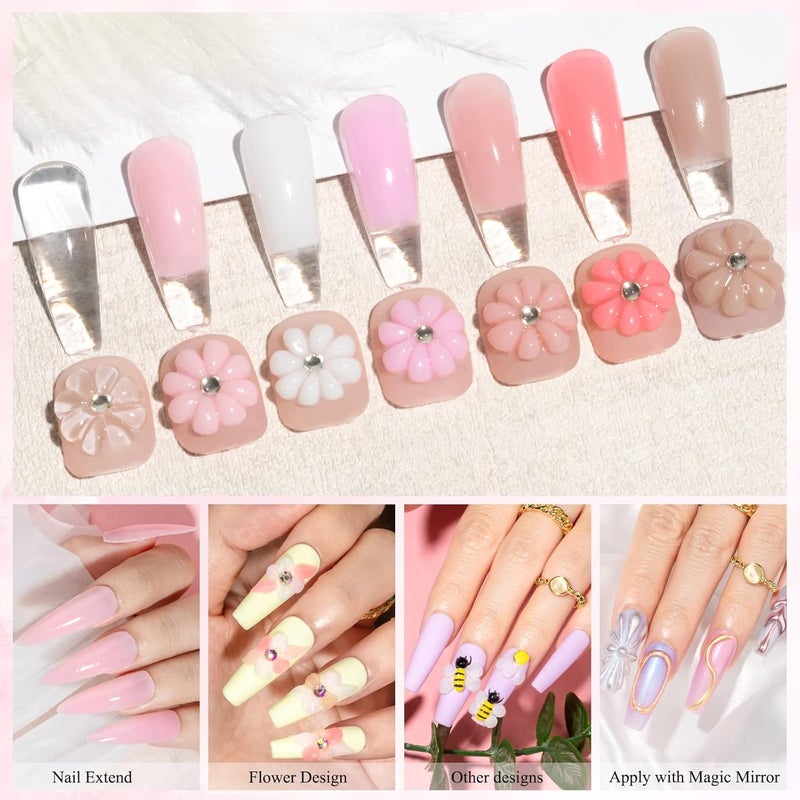 SUPWEE Solid Builder Gel for Nail Extension Non Stick Hand Scupture Hard Gel with Dual Form Nail Brush Tool for Home DIY Manicure 7 Colors 14g(0.49 oz) - Image 5